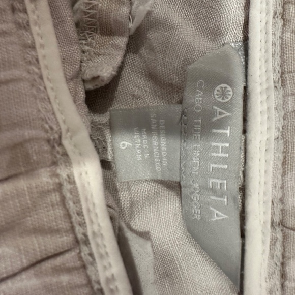 Athleta Cabo Tide Linen Jogger Neutral Beige Tan Camo Print Pants - Size 6. - Picture 8 of 11